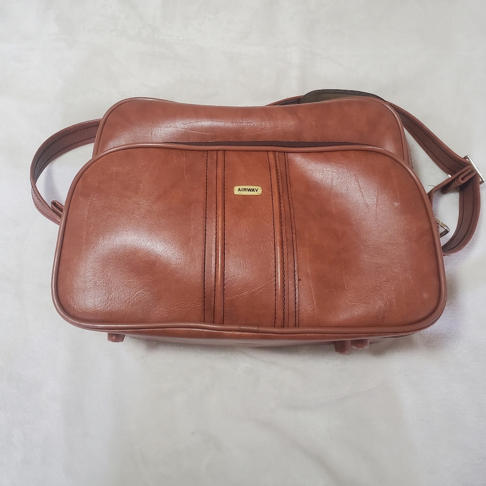 Vintage Airway Vinyl Leather Carry On Travel Bag Tote Brown